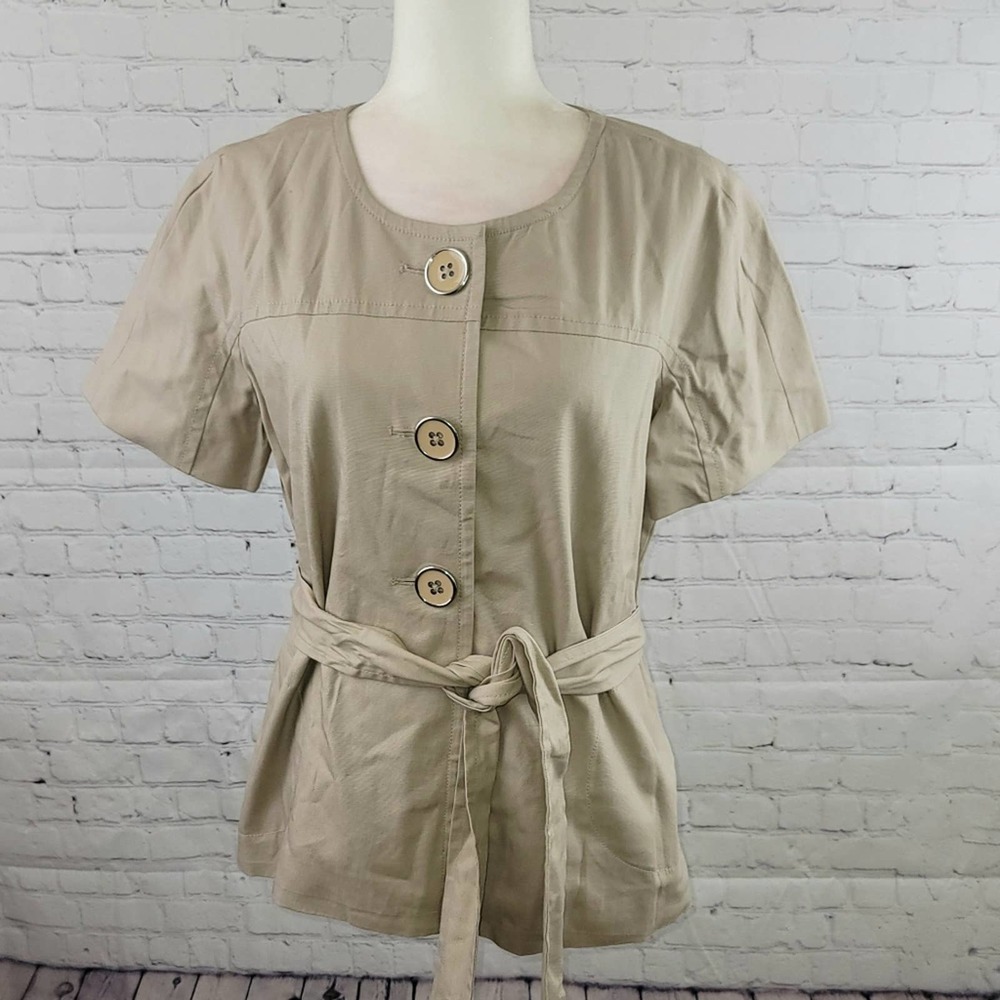 Apostrophe Belted Short Sleeve Buttoned Size L Lined Khaki New with Tags